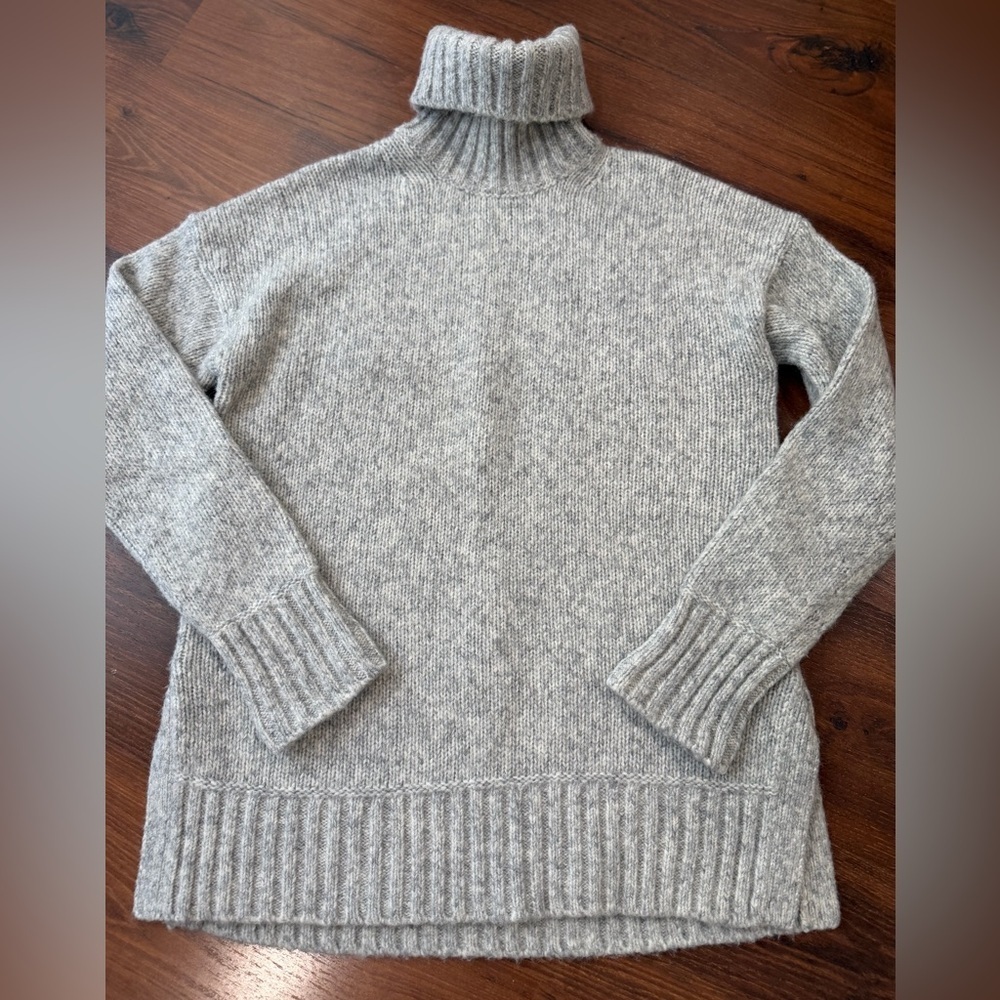 Everlane Wool Cotton Alpaca Blend Turtleneck Sweater Heather Gray Cozy Size S